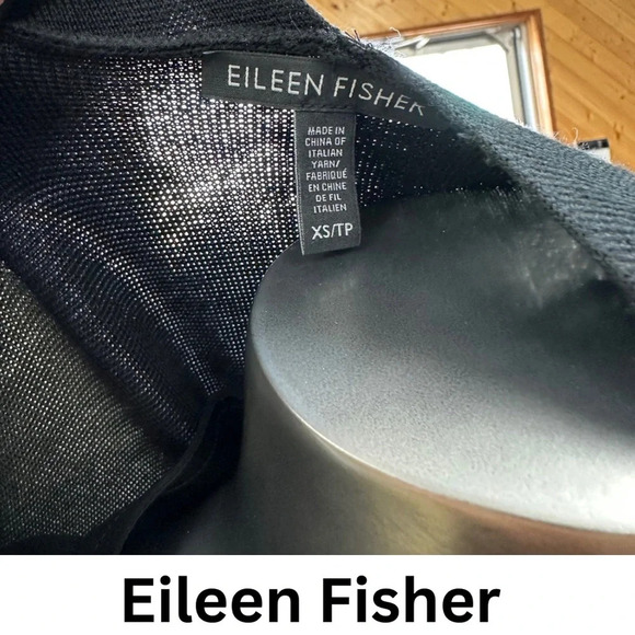 Eileen Fisher Cardigan Sweater Pockets Collarless Merino Wool Dark Green XS - Picture 6 of 6